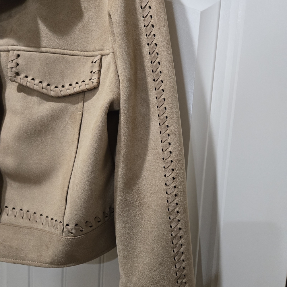 Zara Faux Leather Tan Women's Jacket with Stitch Detailing Size XL EUC - Picture 6 of 10